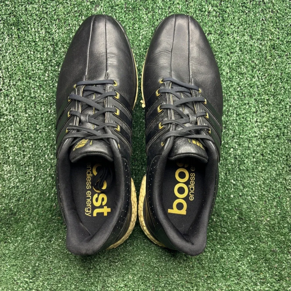 Adidas Tour360 Boost Leather Spike Cleated Athletic Golf Shoes Black Mens 10.5‎